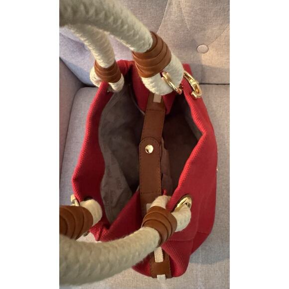 MICHAEL KORS MARINA MANDARIN RED CANVAS CONVERTIBLE PURSE,HAND+GRAB BAG - Picture 11 of 13